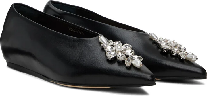 Simone Rocha Black Embellished Pointed Toe Ballerina Flats - Image 4