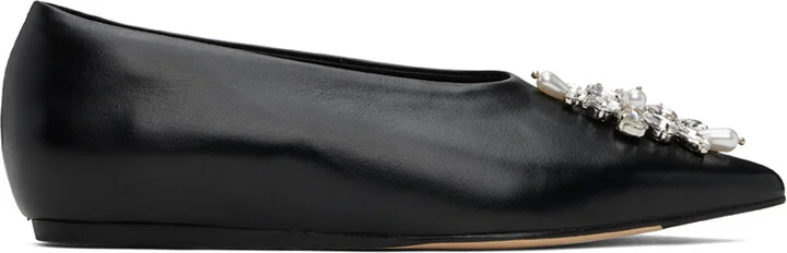 Simone Rocha Black Embellished Pointed Toe Ballerina Flats