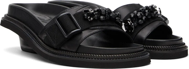 Simone Rocha Black Embellished Slides - Image 4