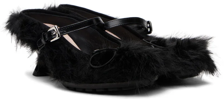 Simone Rocha Black Faux Fur Grip Mule Heels - Image 4