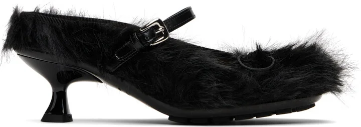 Simone Rocha Black Faux Fur Grip Mule Heels