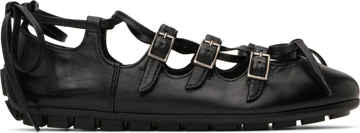 Simone Rocha Black Ghillie Grip Ballerina Flats