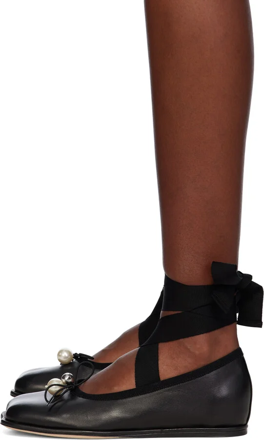 Simone Rocha Black Heart Toe Ribbon Bow Ballerina Flats - Image 3