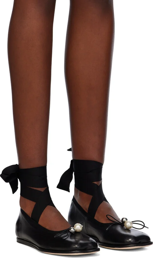 Simone Rocha Black Heart Toe Ribbon Bow Ballerina Flats - Image 4