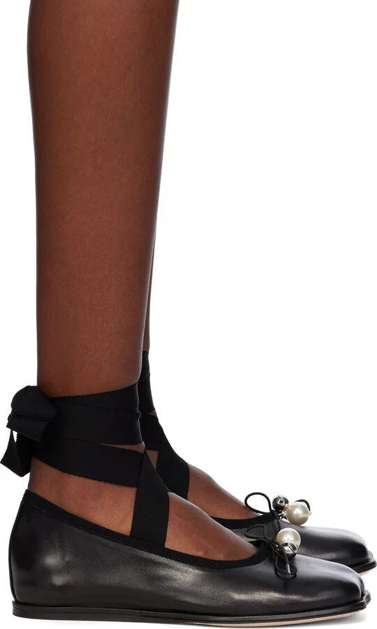 Simone Rocha Black Heart Toe Ribbon Bow Ballerina Flats