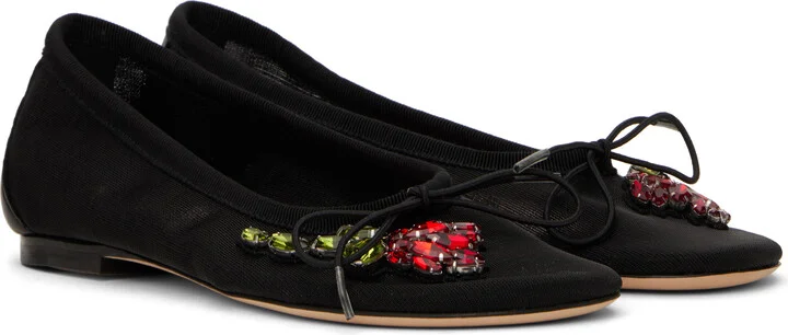 Simone Rocha Black Mesh Embellished Ballerina Flats - Image 4