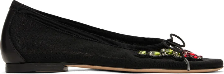 Simone Rocha Black Mesh Embellished Ballerina Flats