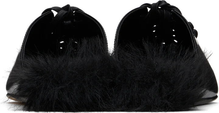 Simone Rocha Black Pointed-Toe Faux-Fur Slippers - Image 2