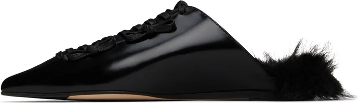 Simone Rocha Black Pointed-Toe Faux-Fur Slippers - Image 3