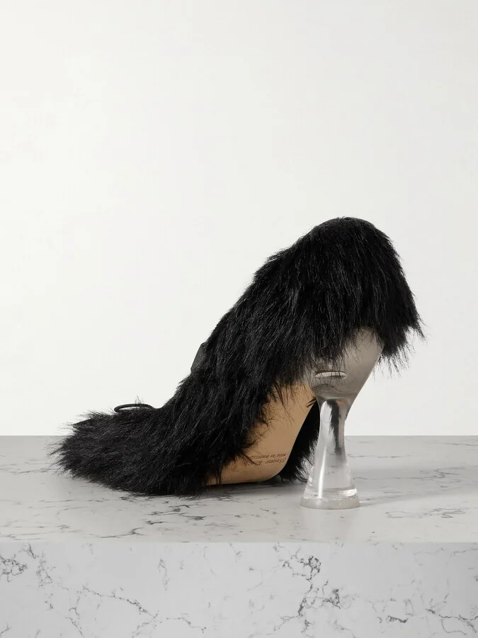 Simone Rocha - Bow-embellished Faux-fur Pumps - Black - Image 3