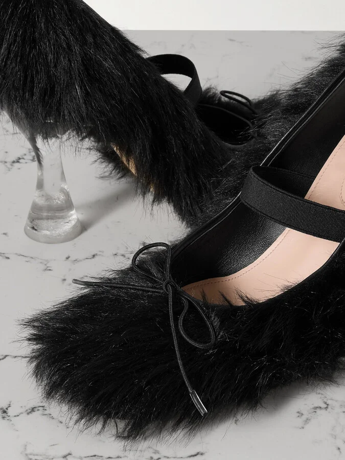 Simone Rocha - Bow-embellished Faux-fur Pumps - Black - Image 4