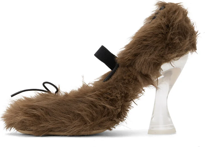 Simone Rocha Brown Faux-Fur Ballerina Heels - Image 3