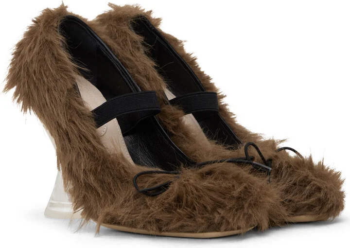 Simone Rocha Brown Faux-Fur Ballerina Heels - Image 4