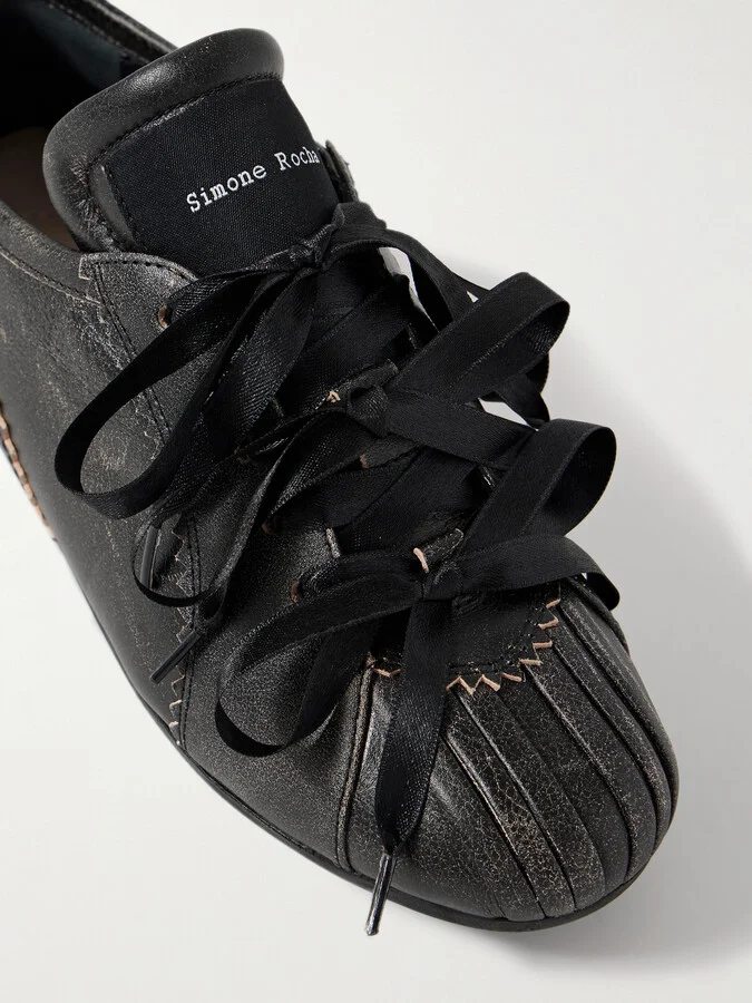 Simone Rocha - Cracked-leather Sneakers - Brown - Image 4