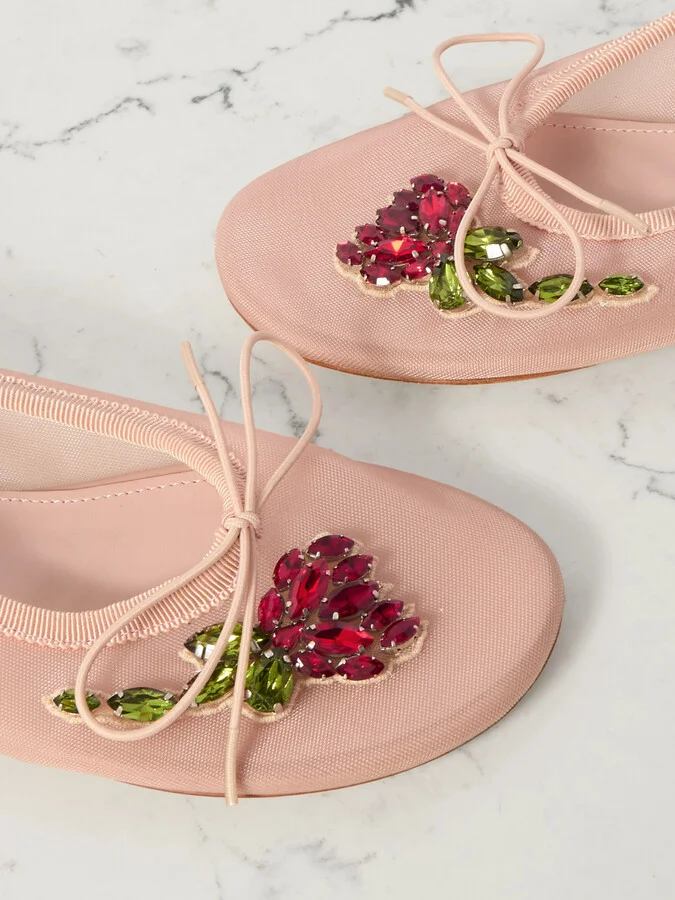 Simone Rocha - Crystal-embellished Mesh Ballet Flats - Pink - Image 4
