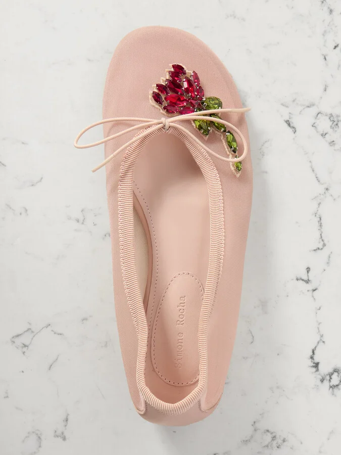Simone Rocha - Crystal-embellished Mesh Ballet Flats - Pink - Image 5