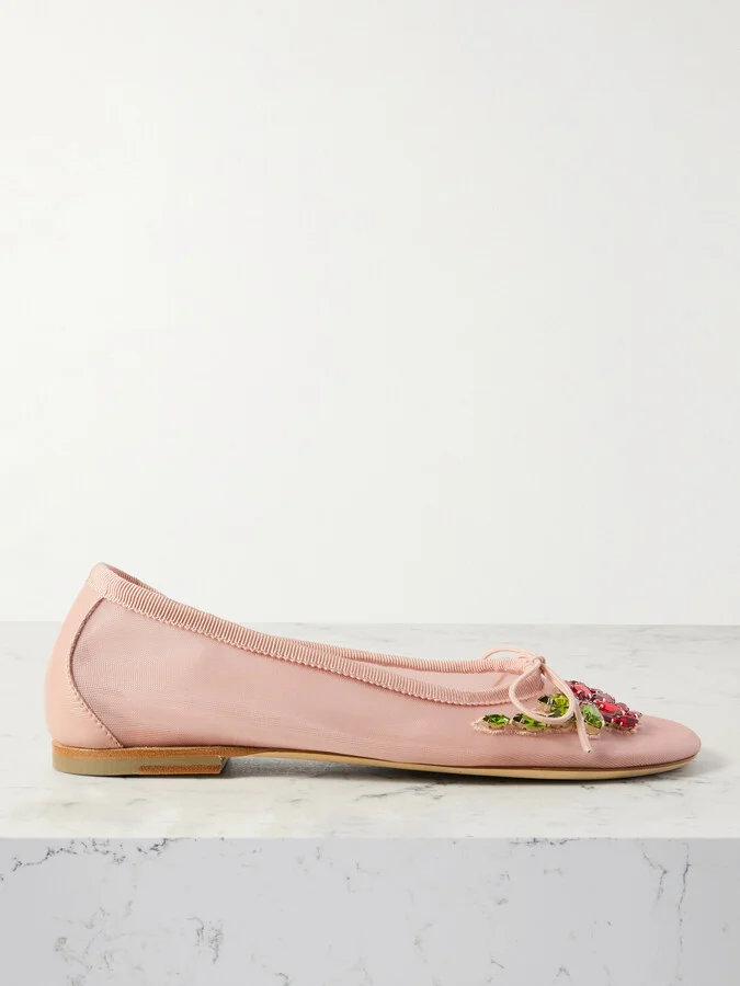 Simone Rocha - Crystal-embellished Mesh Ballet Flats - Pink