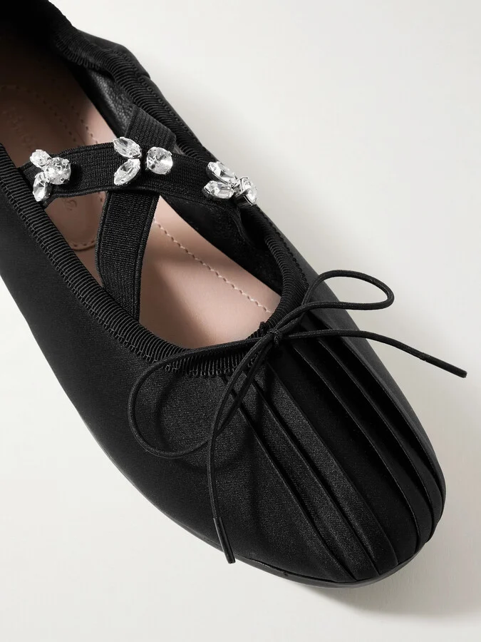 Simone Rocha - Crystal-embellished Pleated Shell Ballet Flats - Black - Image 4