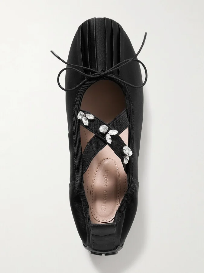 Simone Rocha - Crystal-embellished Pleated Shell Ballet Flats - Black - Image 5