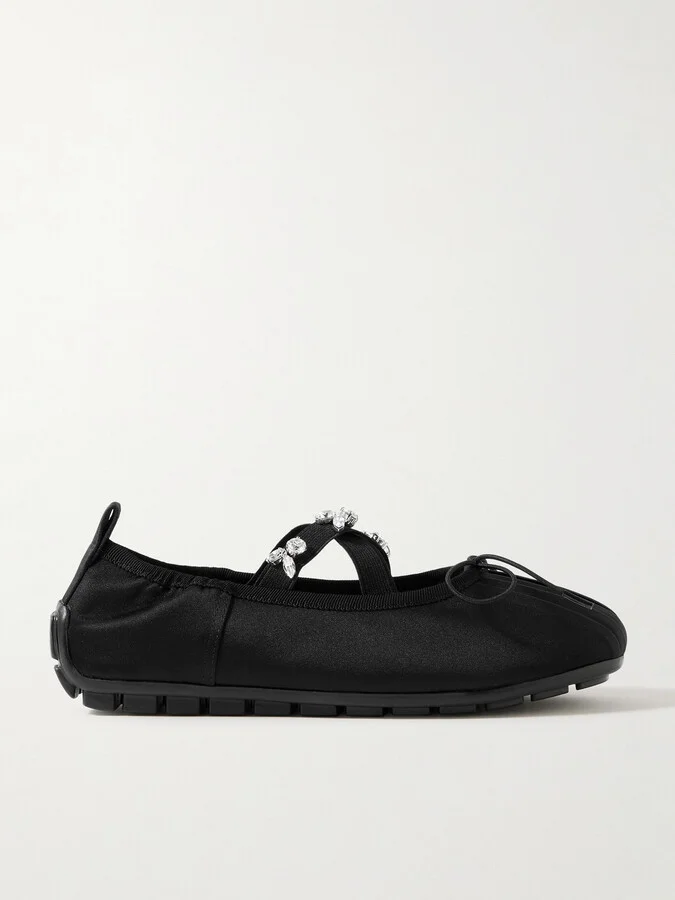 Simone Rocha - Crystal-embellished Pleated Shell Ballet Flats - Black