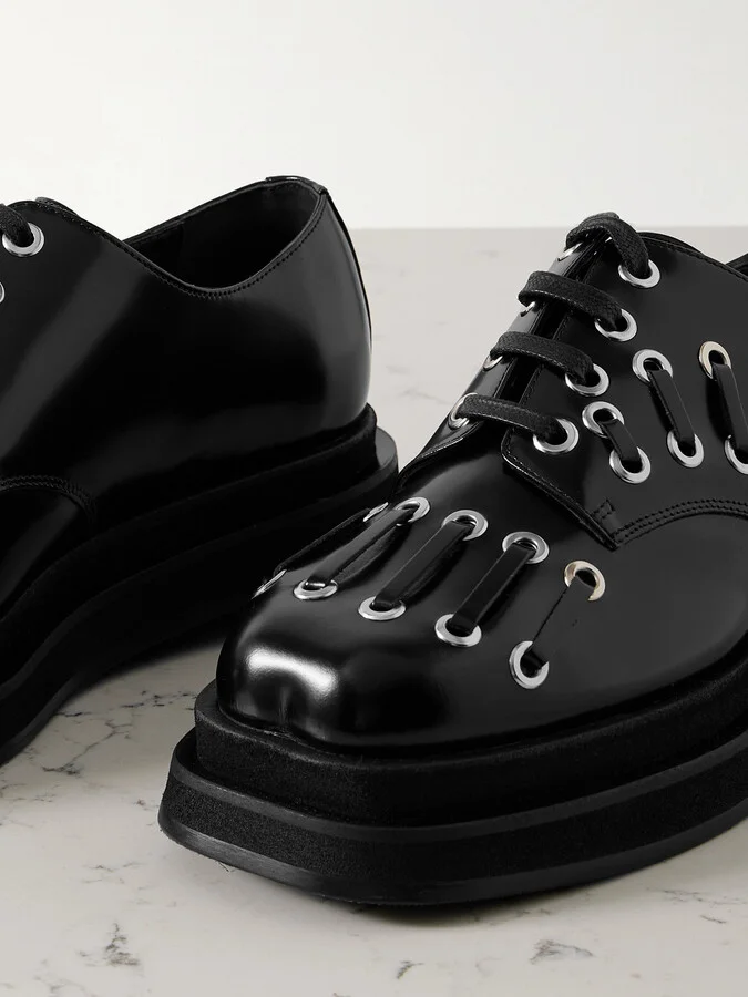 Simone Rocha - Embellished Leather Platform Brogues - Black - Image 4