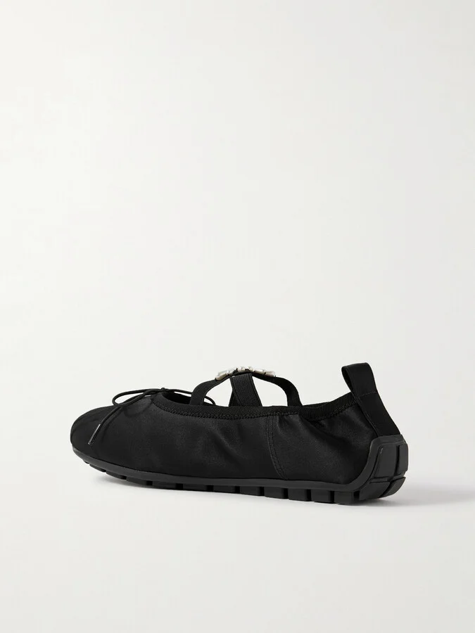 Simone Rocha - Faux Pearl-embellished Pleated Shell Ballet Flats - Black - Image 3