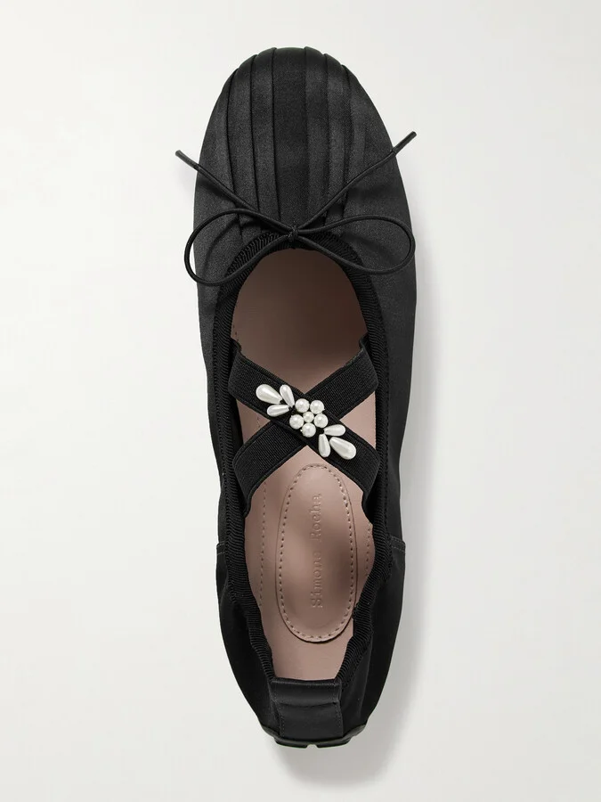 Simone Rocha - Faux Pearl-embellished Pleated Shell Ballet Flats - Black - Image 5