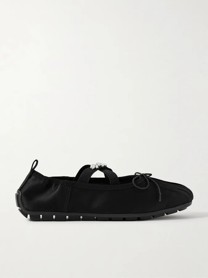 Simone Rocha - Faux Pearl-embellished Pleated Shell Ballet Flats - Black