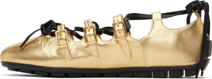 Simone Rocha Gold Ghillie Grip Ballerina Flats - Image 3