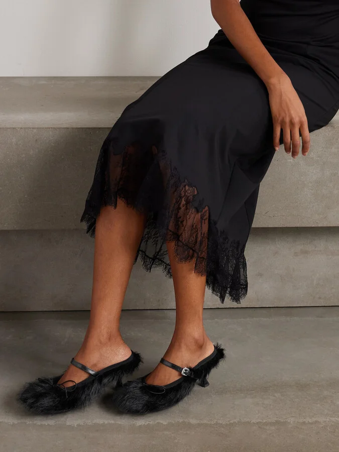 Simone Rocha - Leather-trimmed Plush Pumps - Black - Image 2