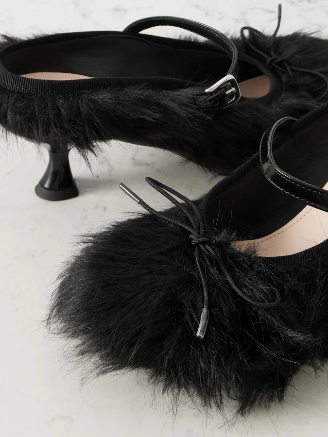 Simone Rocha - Leather-trimmed Plush Pumps - Black - Image 4