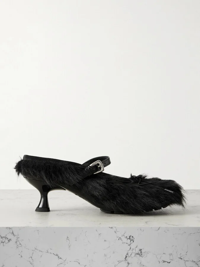 Simone Rocha - Leather-trimmed Plush Pumps - Black
