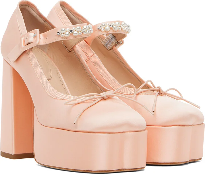 Simone Rocha Pink Beaded Heart Heels - Image 4