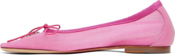 Simone Rocha Pink Embellished Flower Mesh Ballerina Flats - Image 3