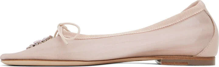 Simone Rocha Pink Embellished Flower Mesh Ballerina Flats - Image 3