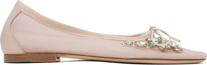 Simone Rocha Pink Embellished Flower Mesh Ballerina Flats