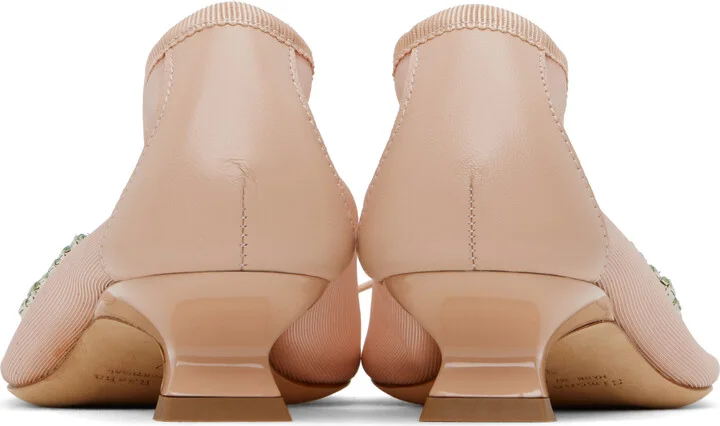 Simone Rocha Pink Embellished Flower Mesh Ballerina Heels - Image 2