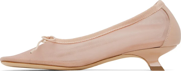 Simone Rocha Pink Embellished Flower Mesh Ballerina Heels - Image 3