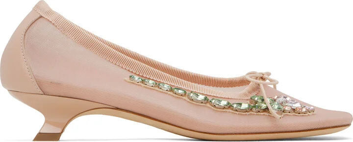 Simone Rocha Pink Embellished Flower Mesh Ballerina Heels