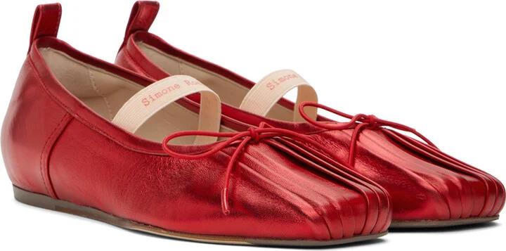 Simone Rocha Red Classic Logo Band Ballerina Flats - Image 4