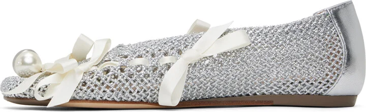 Simone Rocha Silver Bell Charm Crochet Ballerina Flats - Image 3