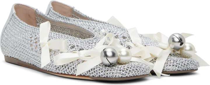 Simone Rocha Silver Bell Charm Crochet Ballerina Flats - Image 4