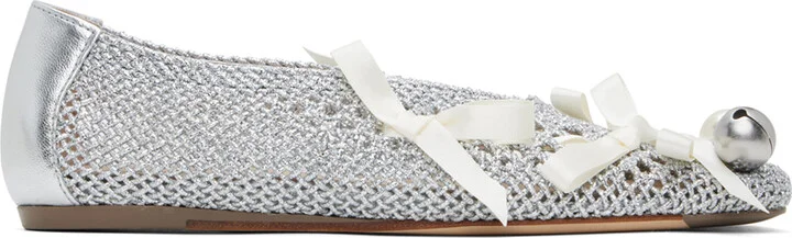 Simone Rocha Silver Bell Charm Crochet Ballerina Flats