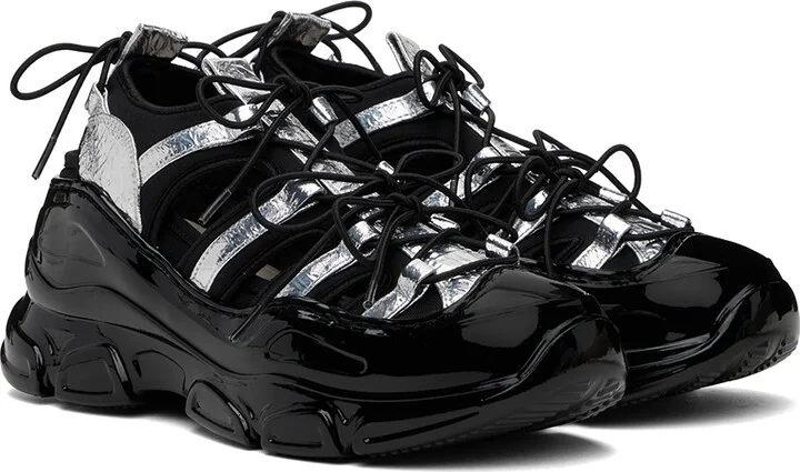 Simone Rocha Silver & Black Classic Tracker Trainer Sneakers - Image 4