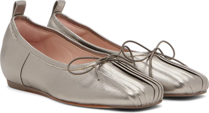 Simone Rocha Silver Classic Pleated Ballerina Flats - Image 4