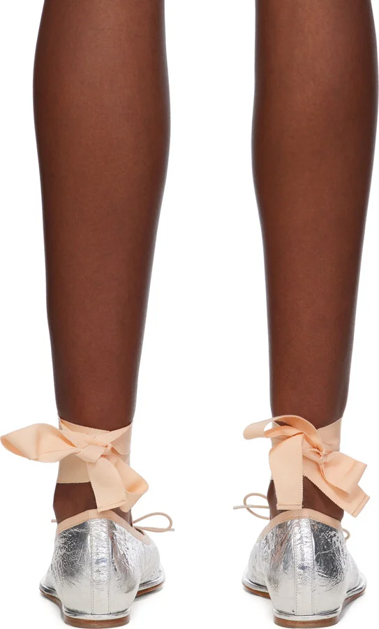Simone Rocha Silver Heart Toe Ribbon Bow Ballerina Flats - Image 2