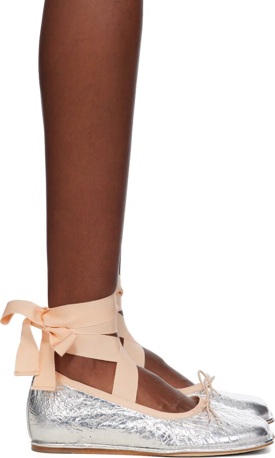 Simone Rocha Silver Heart Toe Ribbon Bow Ballerina Flats