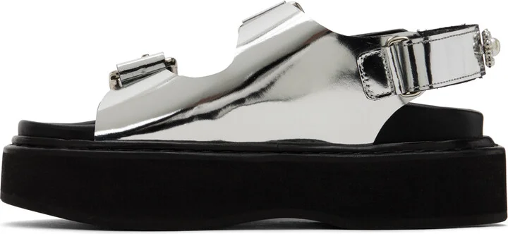 Simone Rocha Silver Pearl Daisy Platform Sandals - Image 3