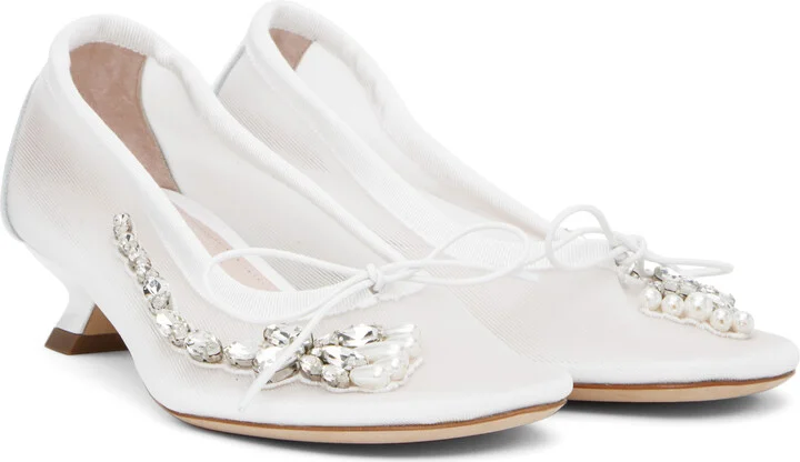 Simone Rocha SSENSE Exclusive Bridal Capsule Embellished Flower Ballerina Heels - Image 4