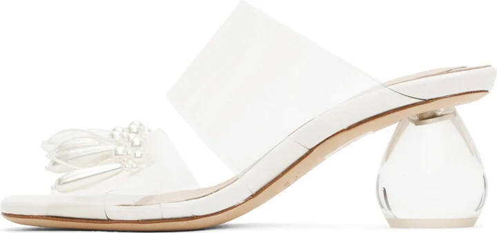 Simone Rocha Transparent & White Beaded Perspex Heeled Sandals - Image 3